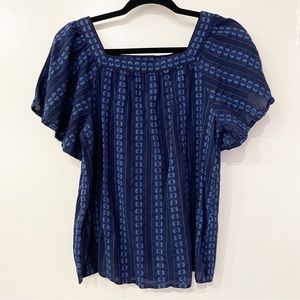 Banana Republic Navy Jacquard Embroidered Peasant Blouse Size Small